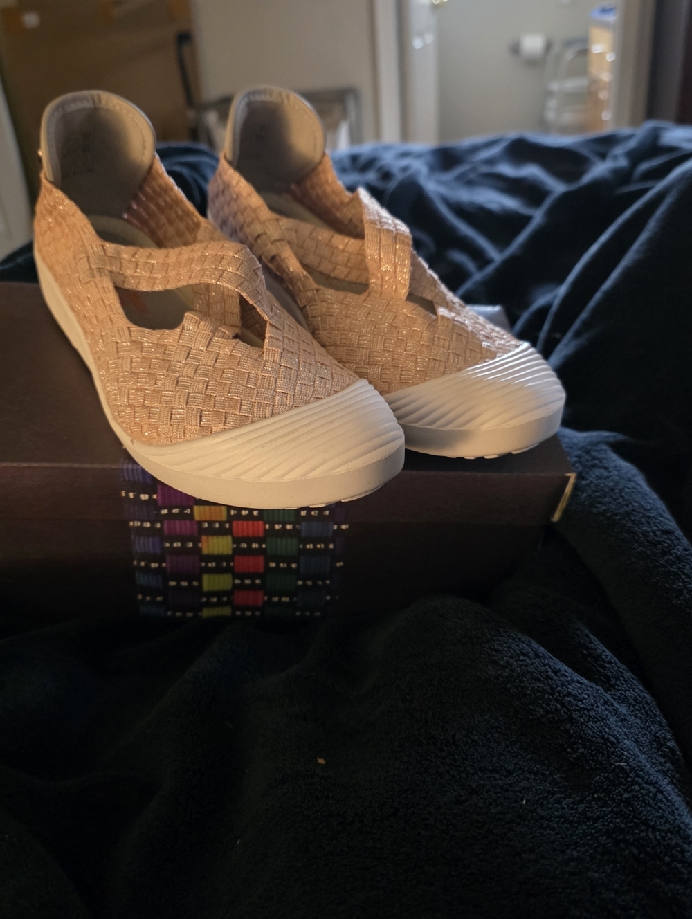 bernie mev. Woven Slip-On Sneakers in Blush Pink with White Soles Size 6 US